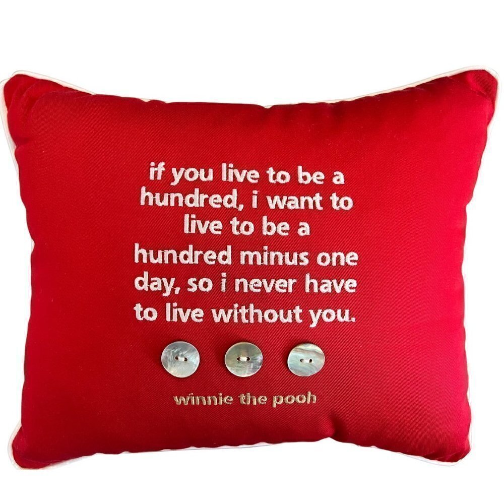 Sentiment Accent Pillow Quoting Winnie The Pooh, Red with White Piping